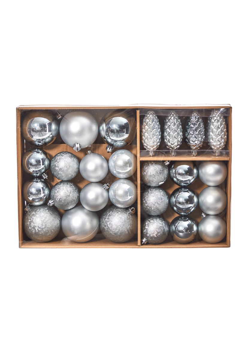 Holiday Christmas Lux Shatterproof Ornament Set with Reusable Storage Container