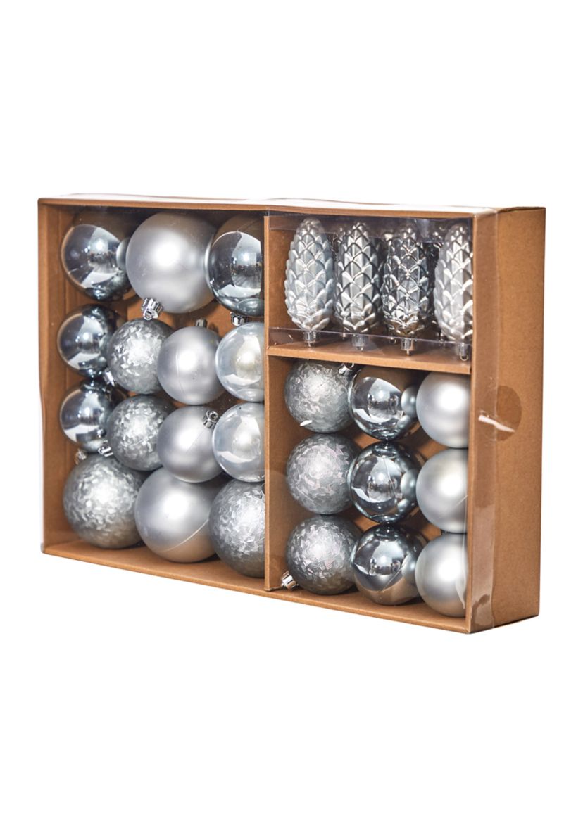 Holiday Christmas Lux Shatterproof Ornament Set with Reusable Storage Container