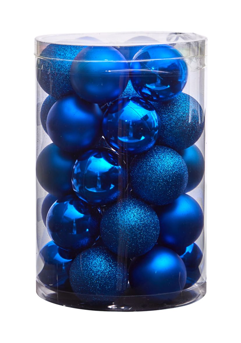 Holiday Christmas 30 Count 2.5 inch Shatterproof Ornament Set with Re-Useable Storage Container