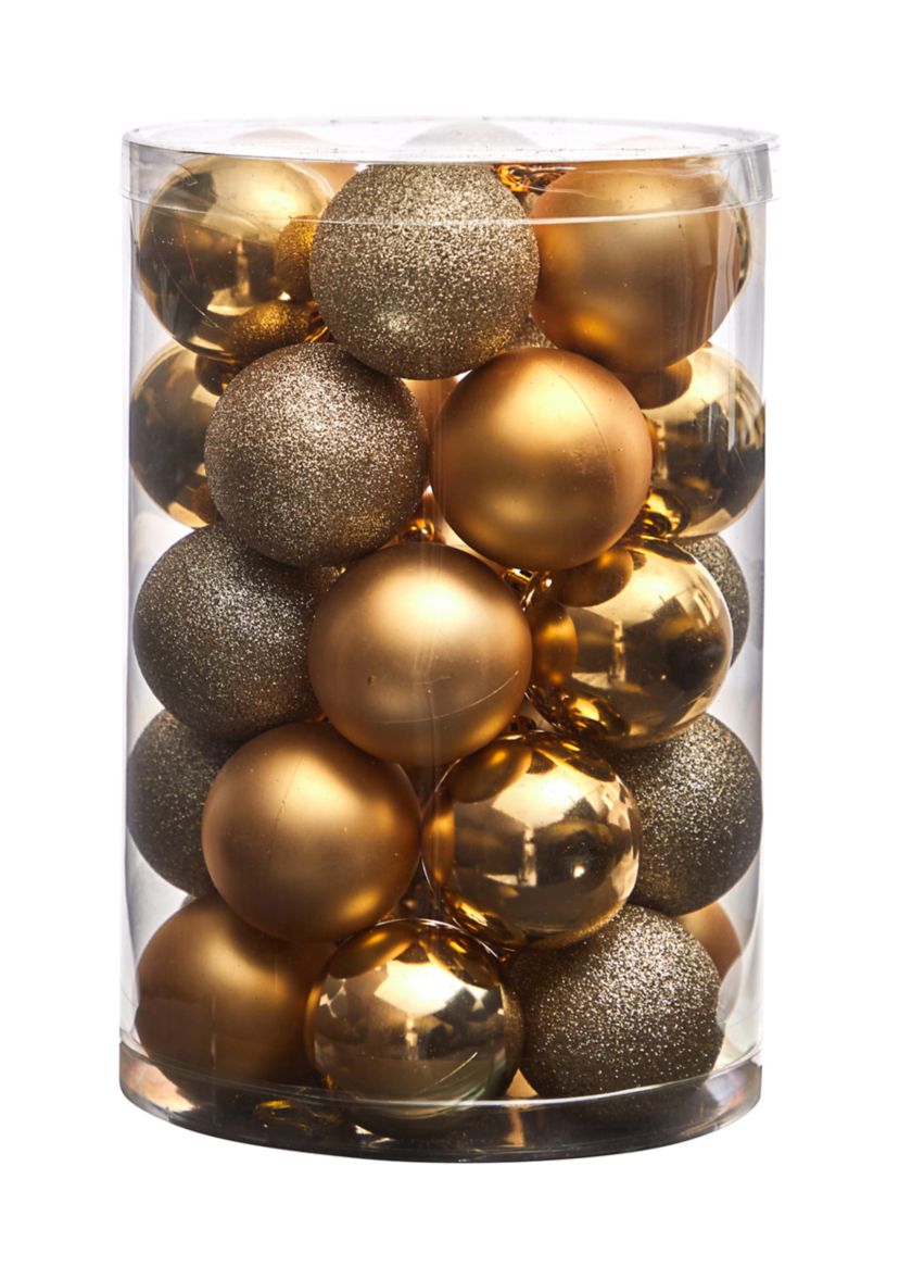 Holiday Christmas 2.5" Shatterproof Ornament Set with Reusable Storage Container