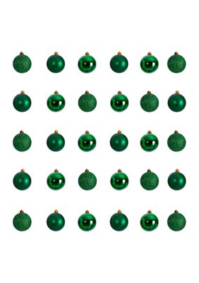 Nearly Natural Holiday Christmas 2.5" Shatterproof Ornament Set with Reusable Storage Container, Green