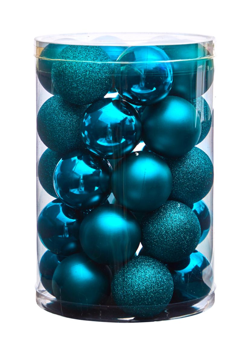 Holiday Christmas 2.5" Shatterproof Ornament Set with Reusable Storage Container