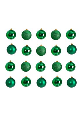 Nearly Natural Holiday Christmas 20 Count 3 inch Shatterproof Ornament Set with Re-Useable Storage Container, Green