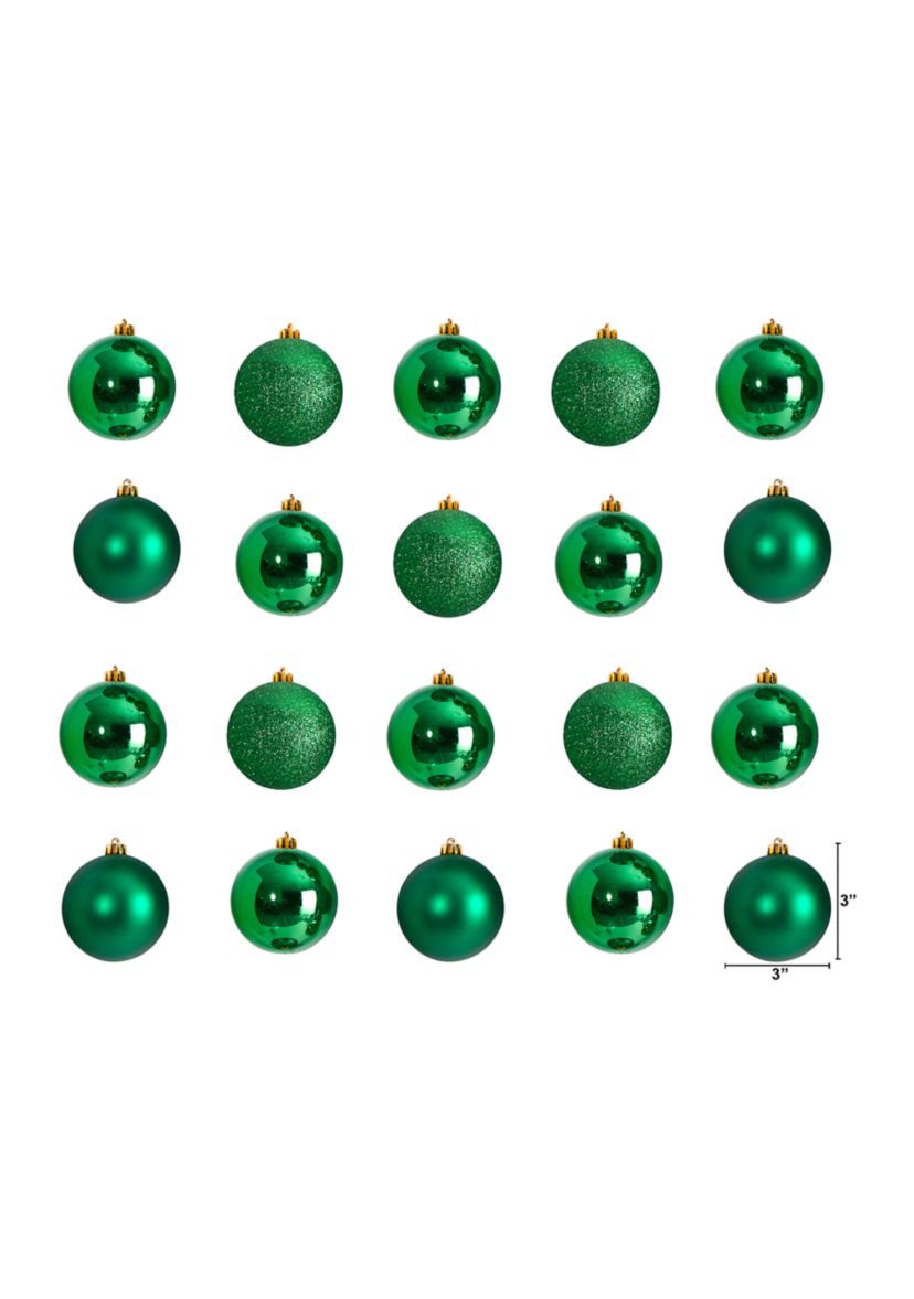 Holiday Christmas 20 Count 3 inch Shatterproof Ornament Set with Re-Useable Storage Container