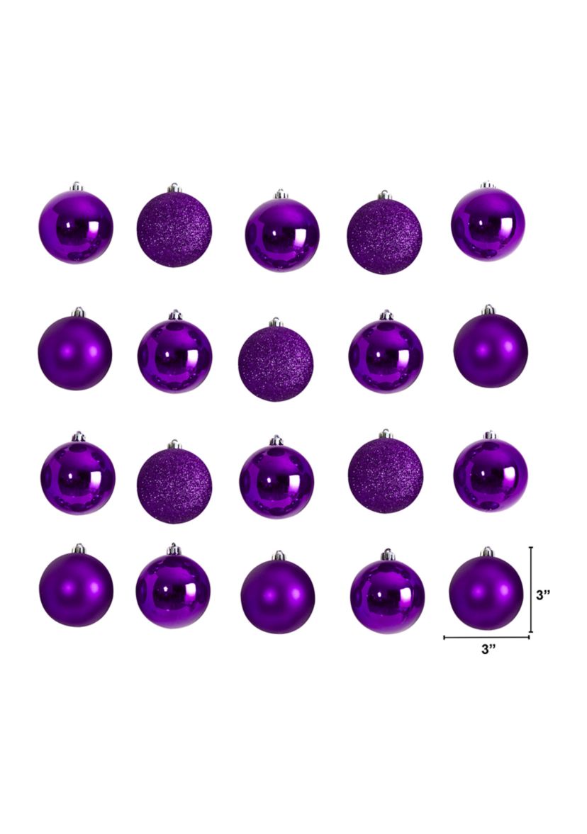 Holiday Christmas 20 Count 3 inch Shatterproof Ornament Set with Re-Useable Storage Container