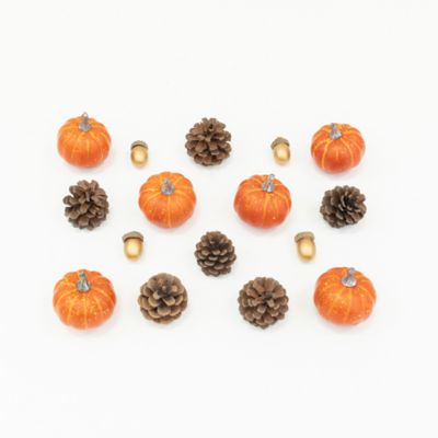Nearly Natural Artificial Autumn Harvest Pumpkin, Acorn & Pinecone Bowl Filler Decor - 2 Sets of 8, Orange