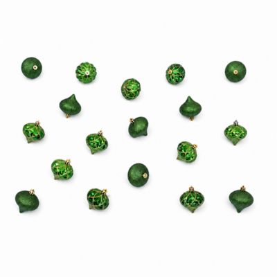 Nearly Natural 18-pc Green and Gold Teardrop Shatterproof Christmas Ornaments
