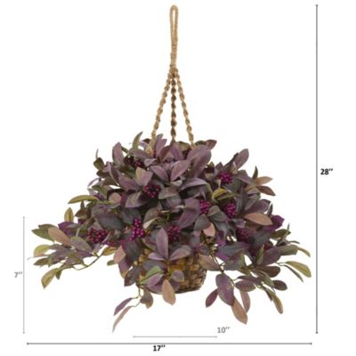 28-Inch Fall Laurel Leaf with Berries Artificial Plant in Hanging Basket