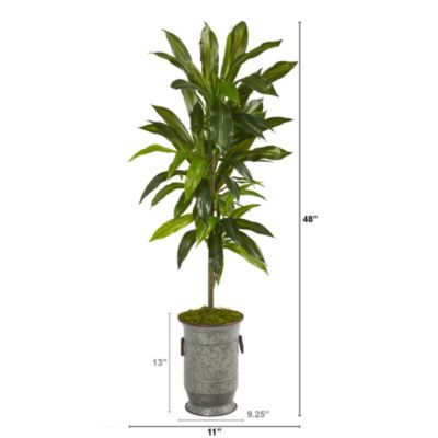 4-Foot Dracaena Artificial Plant in Vintage Metal Planter (Real Touch)