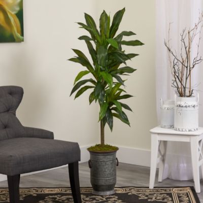 4-Foot Dracaena Artificial Plant in Vintage Metal Planter (Real Touch)