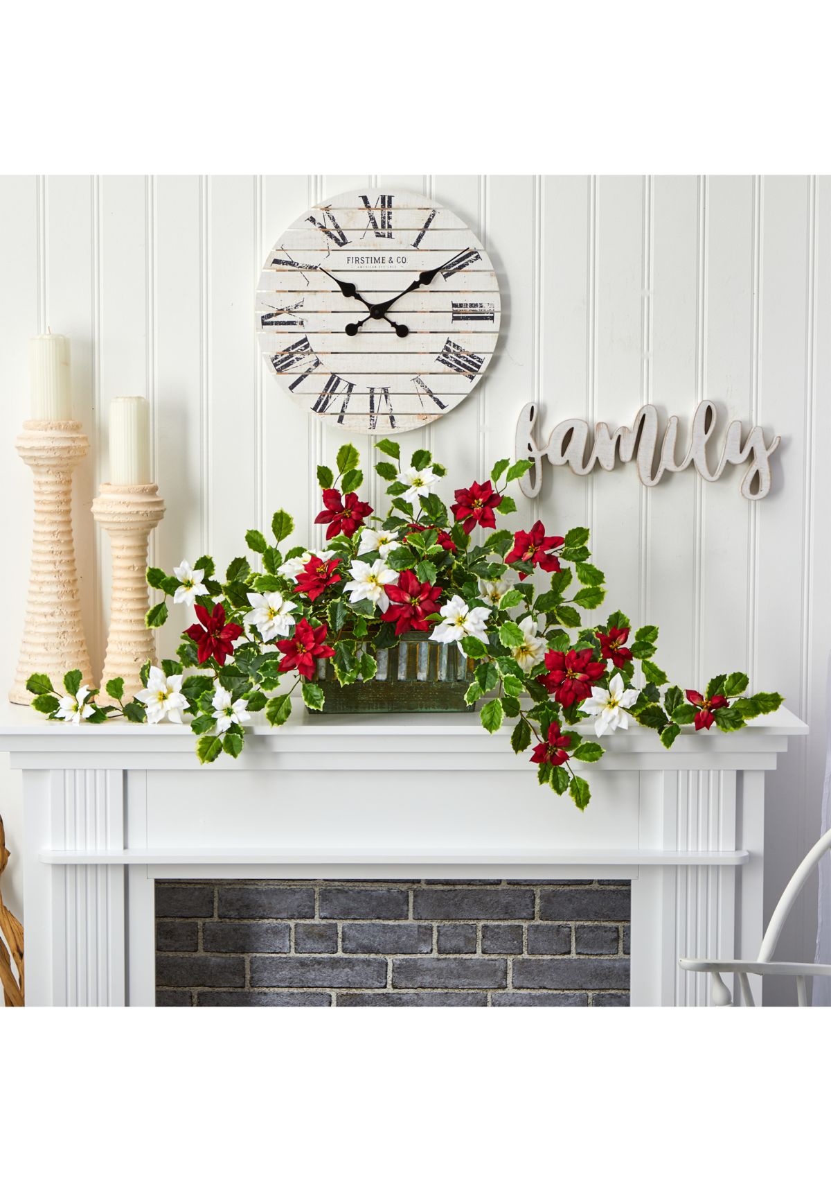 39 Inch Poinsettia and Variegated Holly Artificial Plant in Decorative Planter (Real Touch)