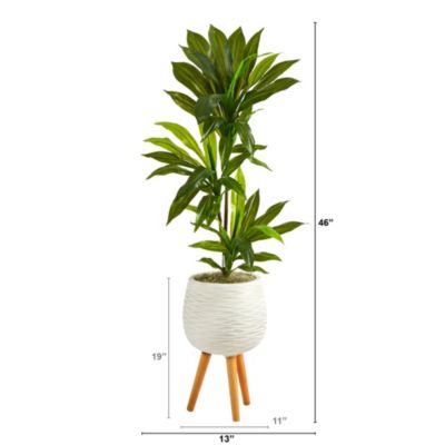 46-Inch Dracaena Artificial Plant in White Planter with Stand (Real Touch)