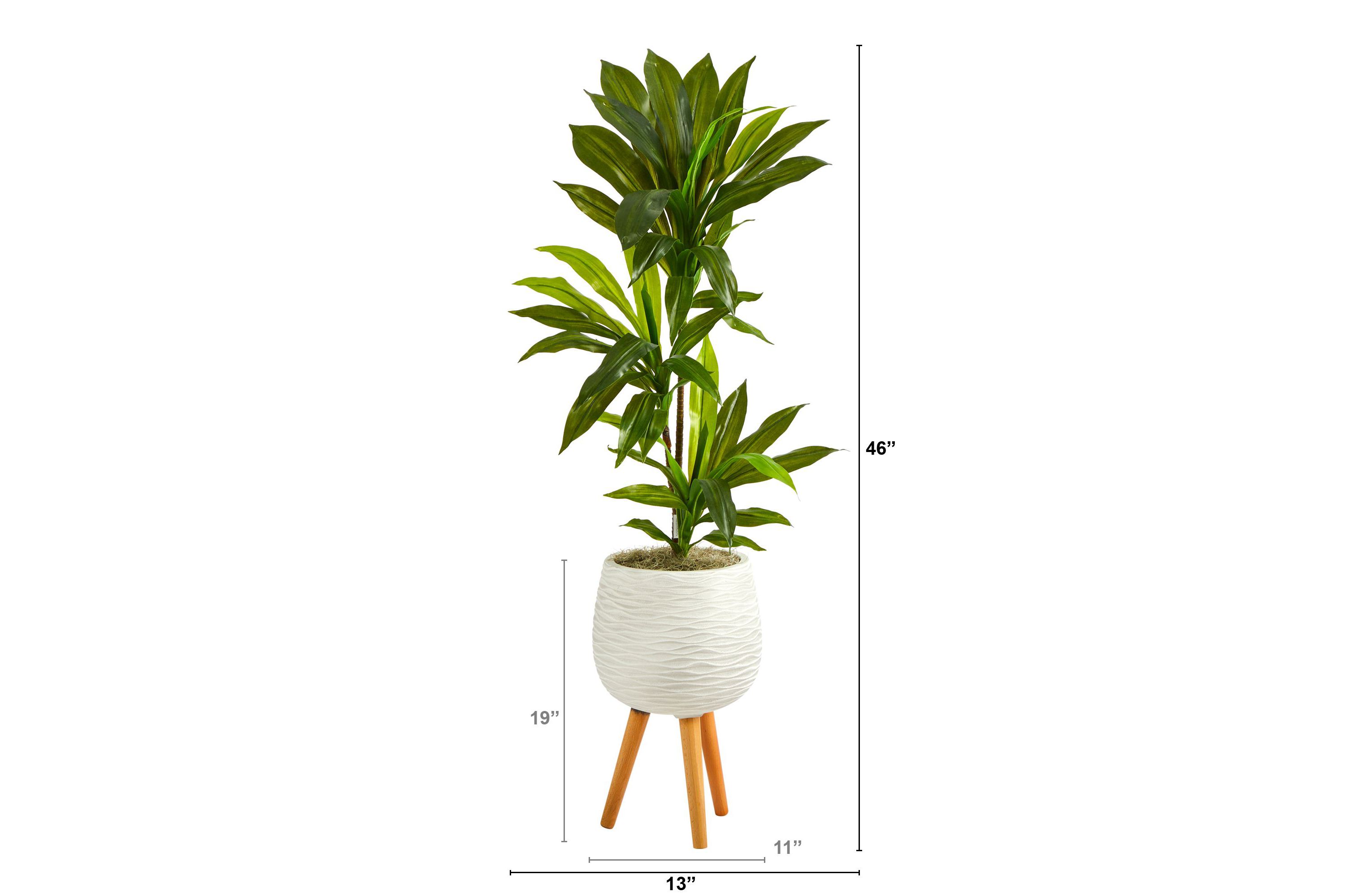 46-Inch Dracaena Artificial Plant in White Planter with Stand (Real Touch)