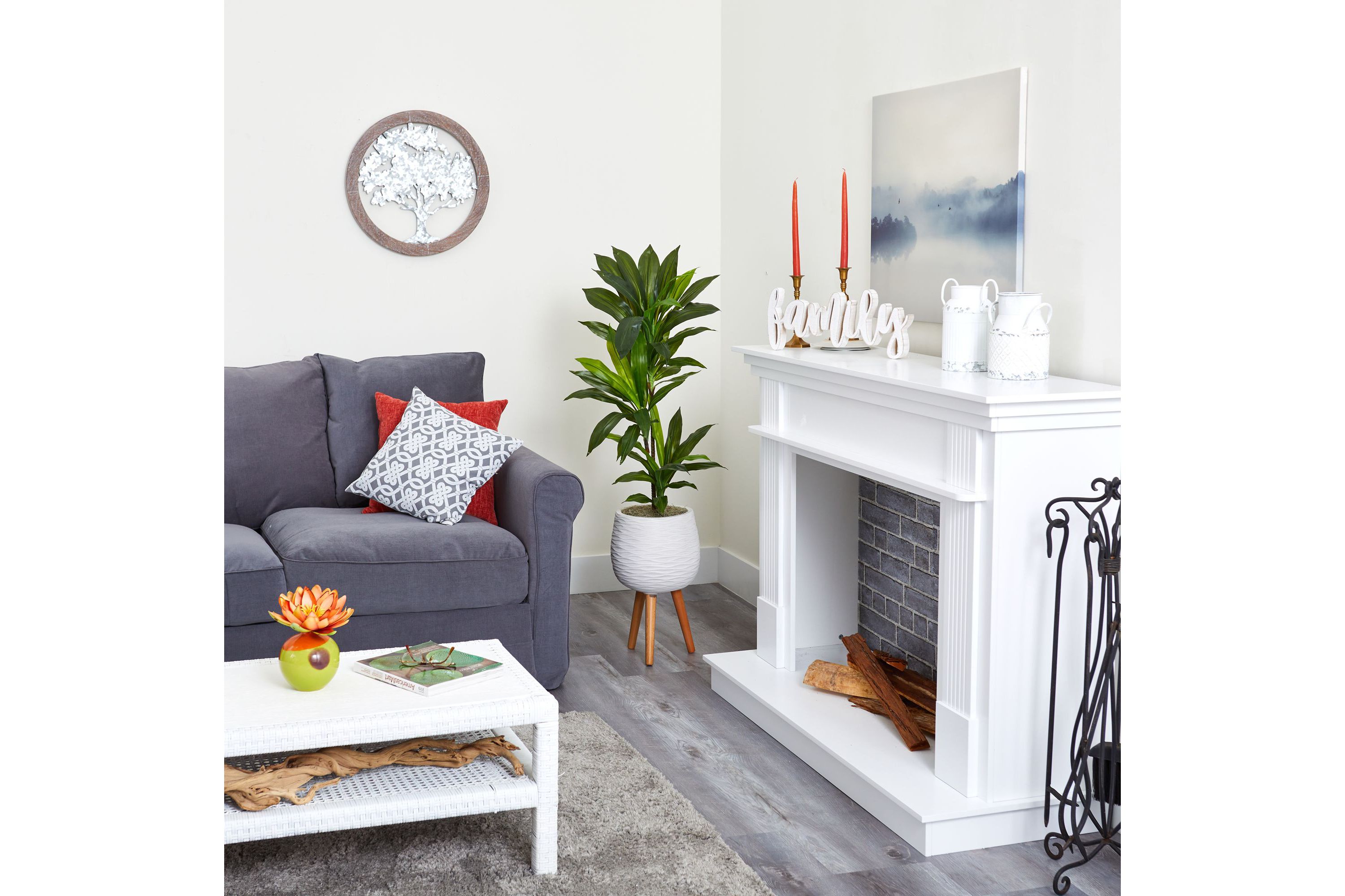 46-Inch Dracaena Artificial Plant in White Planter with Stand (Real Touch)