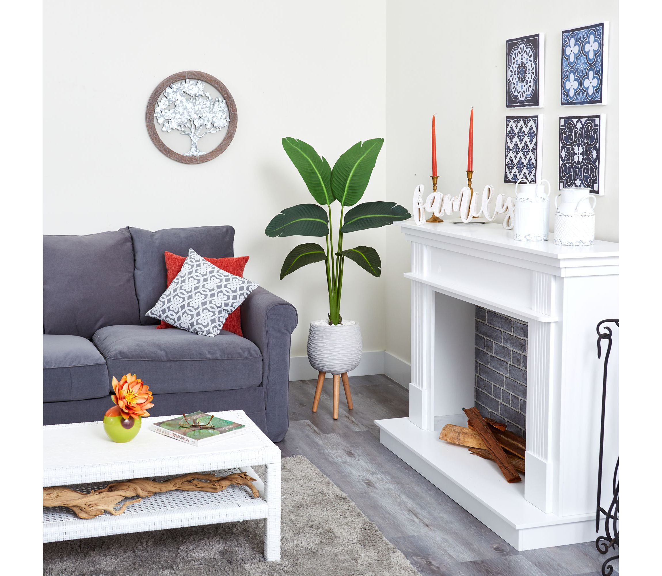 5-Foot Travelers Palm Artificial Plant in White Planter with Stand (Real Touch)