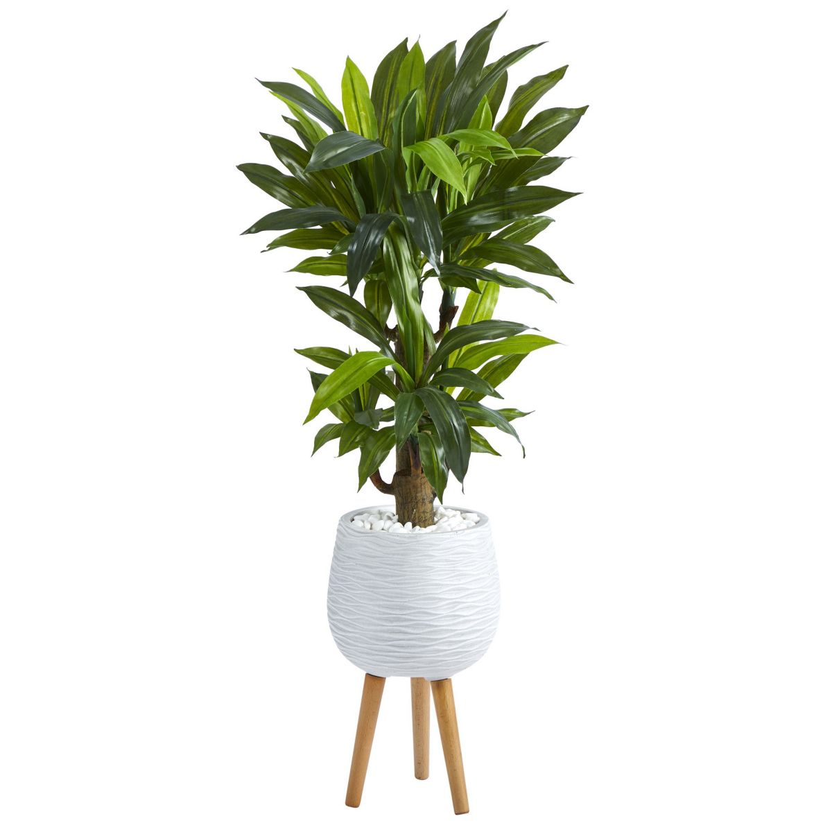 46-Inch Corn Stalk Dracaena Artificial Plant in White Planter with Stand (Real Touch)