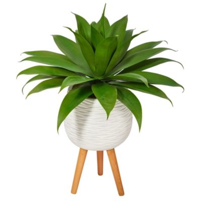 33-Inch Agave Succulent Artificial Plant in White Planter with Stand