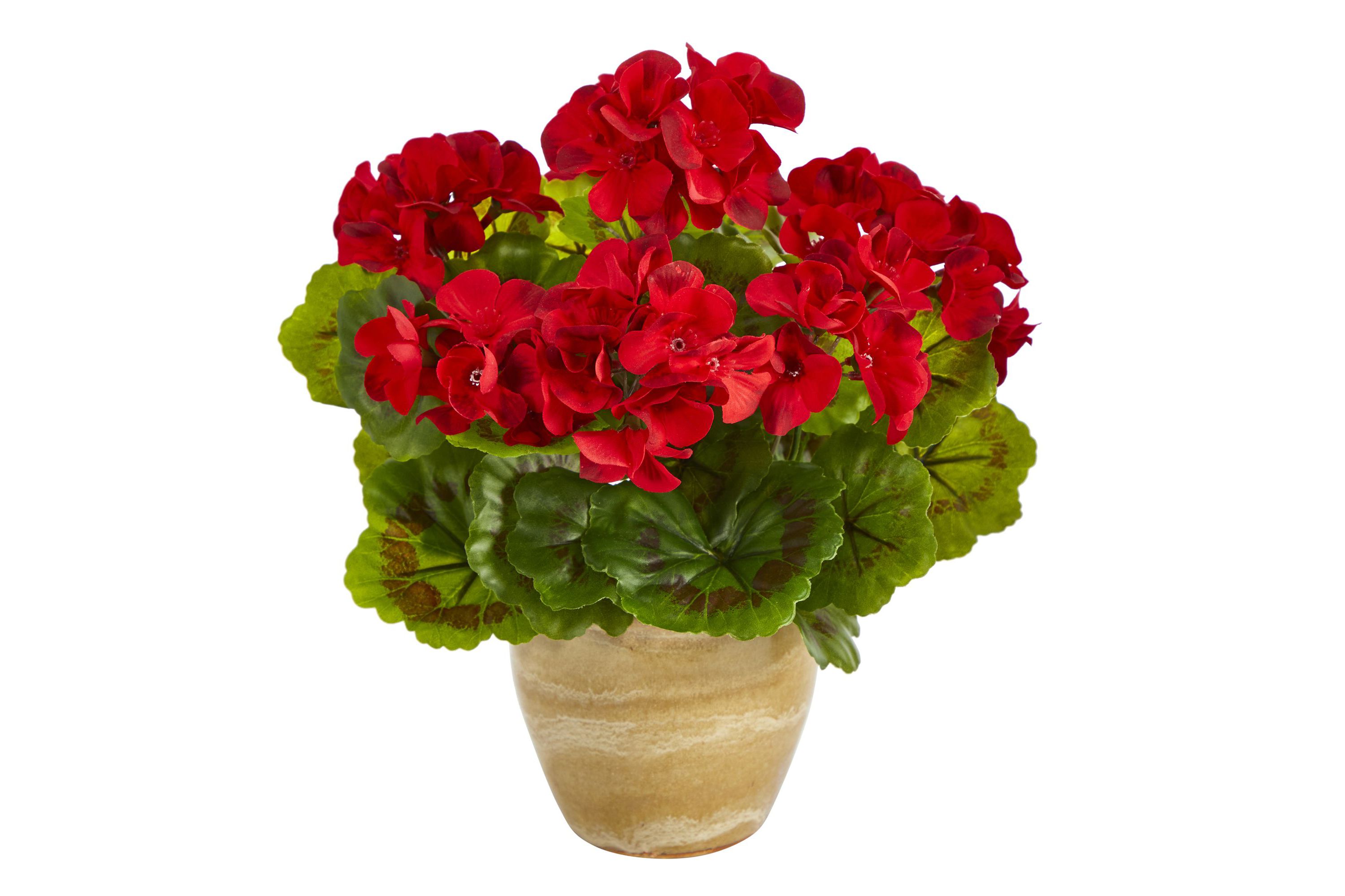 11-Inch Geranium Artificial Plant in Ceramic Planter UV Resistant (Indoor/Outdoor)