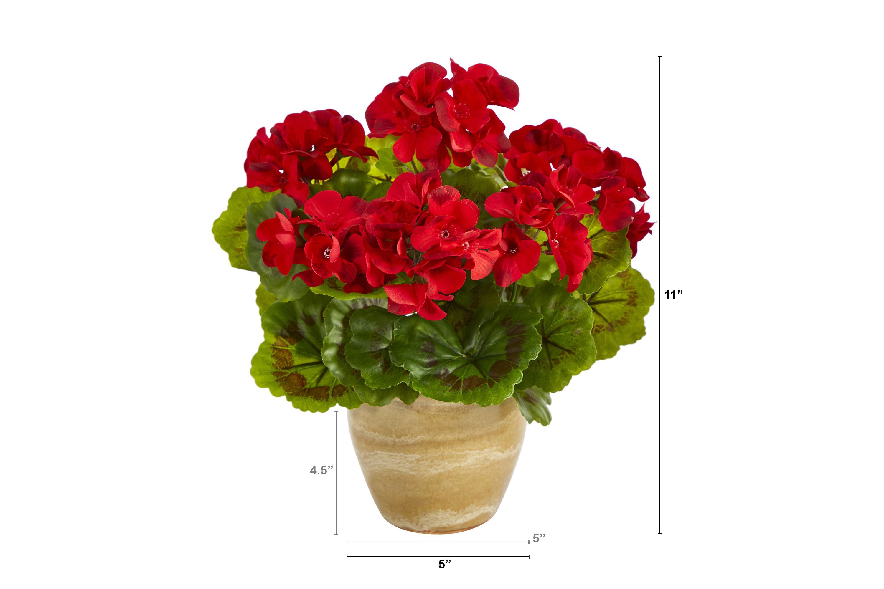 11-Inch Geranium Artificial Plant in Ceramic Planter UV Resistant (Indoor/Outdoor)