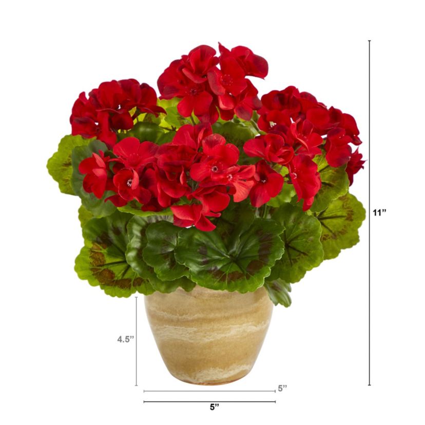 11-Inch Geranium Artificial Plant in Ceramic Planter UV Resistant (Indoor/Outdoor)