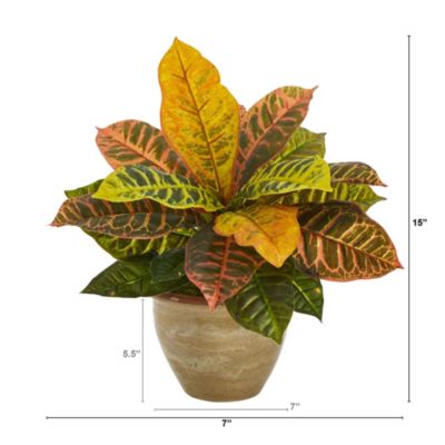 15-Inch Garden Croton Artificial Plant in Ceramic Planter (Real Touch)