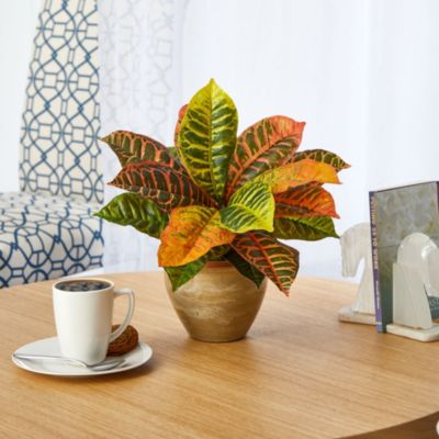 15-Inch Garden Croton Artificial Plant in Ceramic Planter (Real Touch)