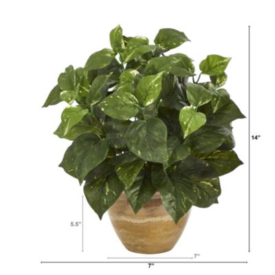 14-Inch Pothos Artificial Plant in Ceramic Planter