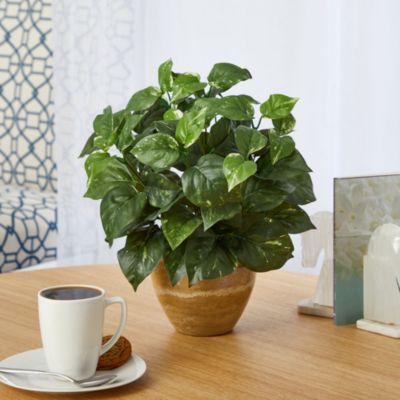 14-Inch Pothos Artificial Plant in Ceramic Planter