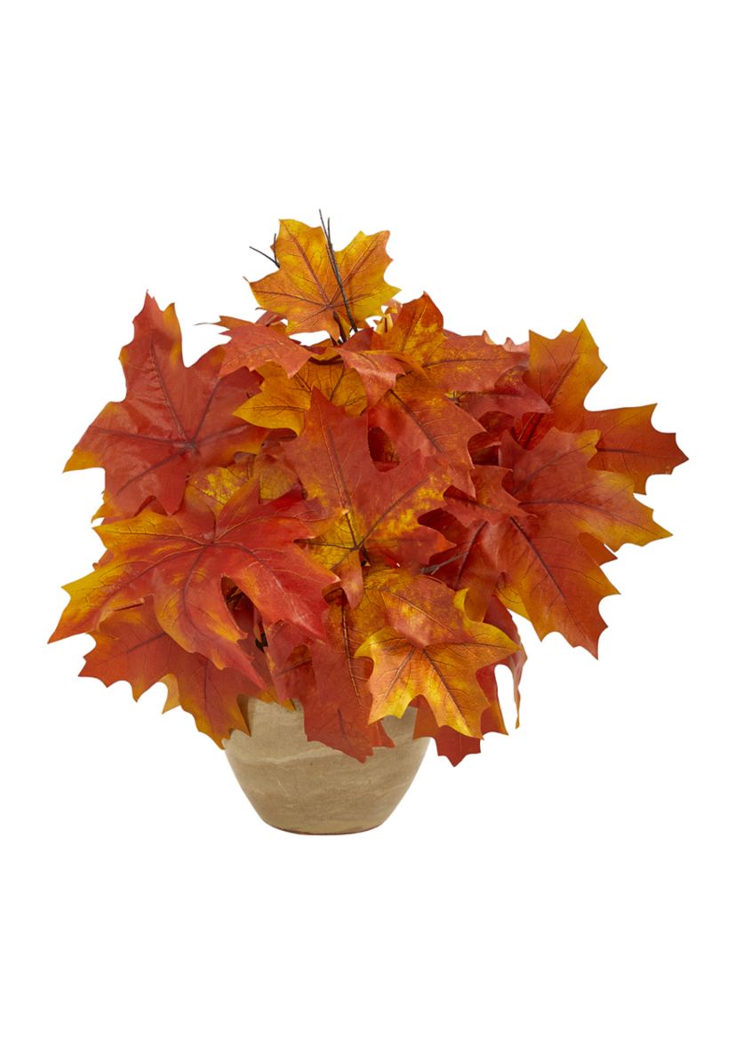 16 Inch Autumn Maple Leaf Artificial Plant in Decorative Planter