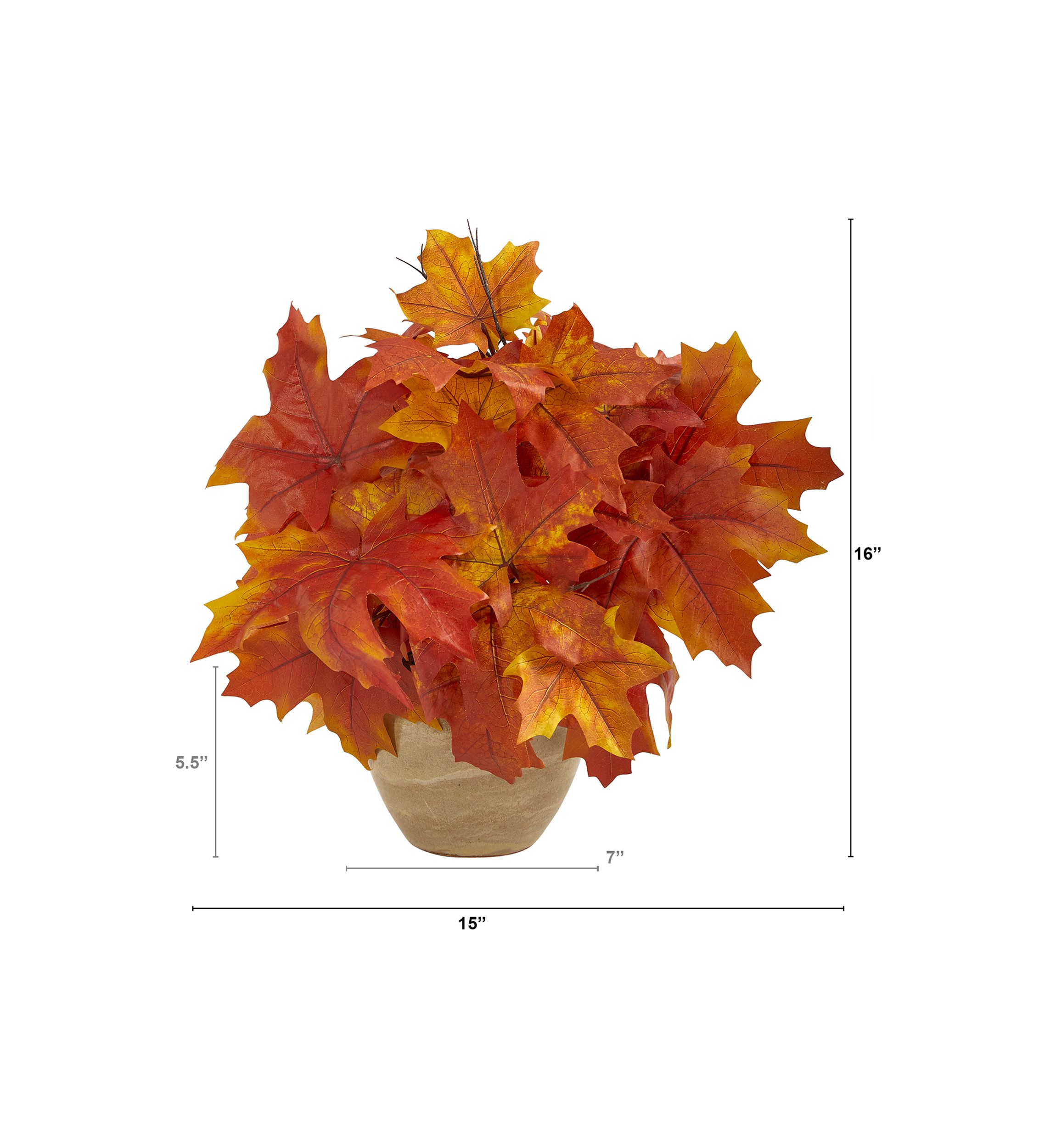 16 Inch Autumn Maple Leaf Artificial Plant in Decorative Planter