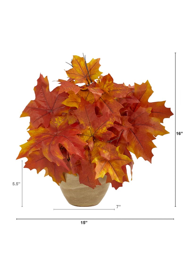 16 Inch Autumn Maple Leaf Artificial Plant in Decorative Planter