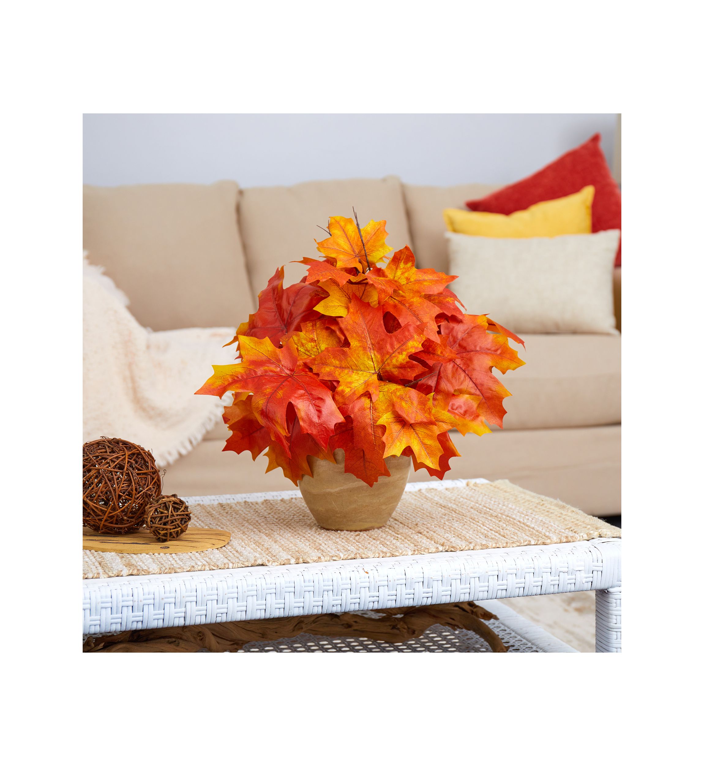 16 Inch Autumn Maple Leaf Artificial Plant in Decorative Planter