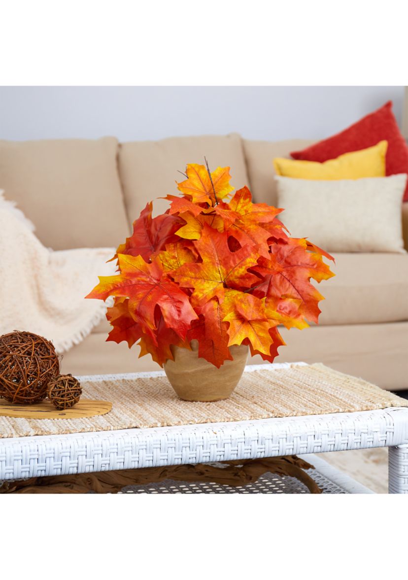16 Inch Autumn Maple Leaf Artificial Plant in Decorative Planter
