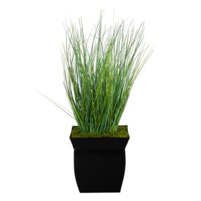 21-Inch Onion Grass Artificial Plant in Black Metal Planter