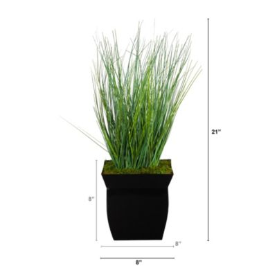 21-Inch Onion Grass Artificial Plant in Black Metal Planter