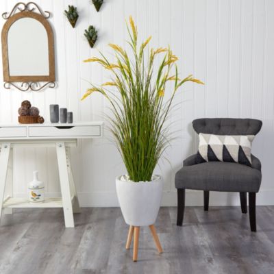 5-Inch Wheat Grain Artificial Plant in White Planter with Legs