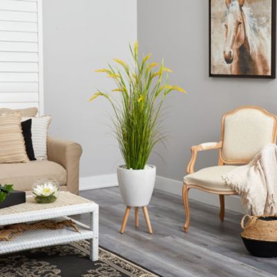 5-Inch Wheat Grain Artificial Plant in White Planter with Legs