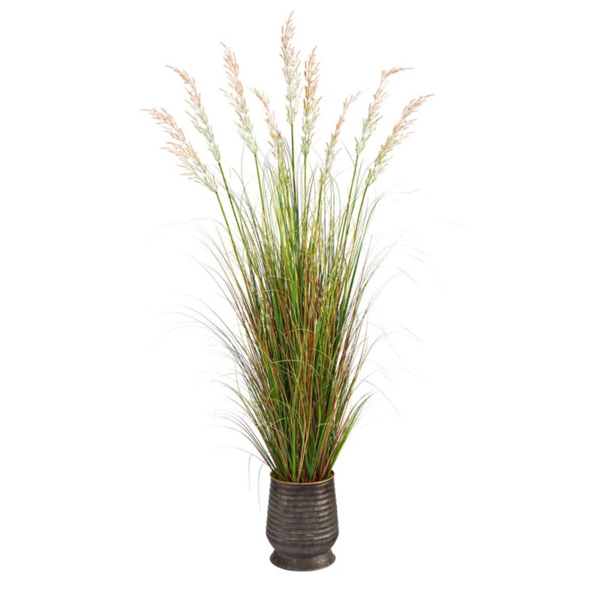 6-Foot Grass Artificial Plant in Ribbed Metal Planter