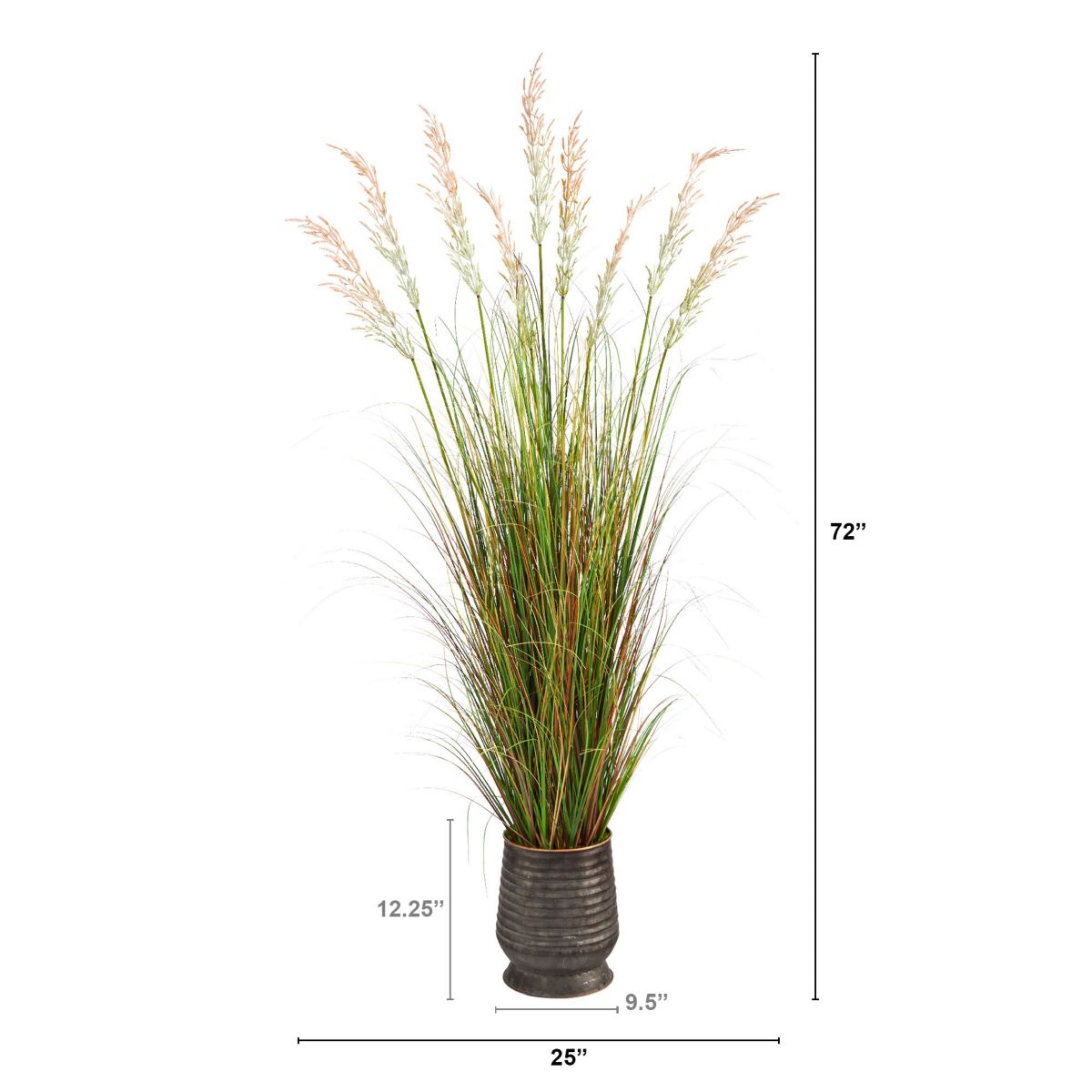 6-Foot Grass Artificial Plant in Ribbed Metal Planter