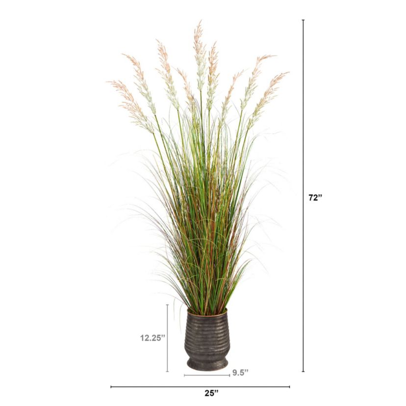 6-Foot Grass Artificial Plant in Ribbed Metal Planter