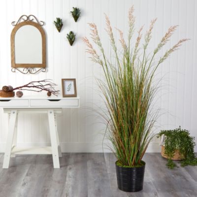 6-Foot Grass Artificial Plant in Black Tin Planter