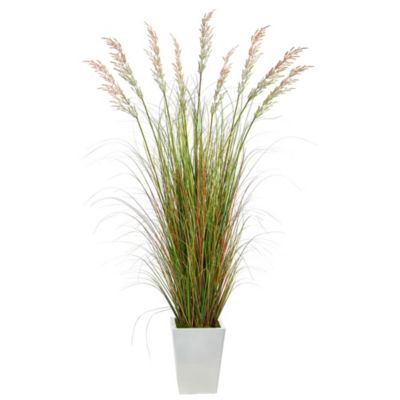 74-Inch Grass Artificial Plant in White Metal Planter