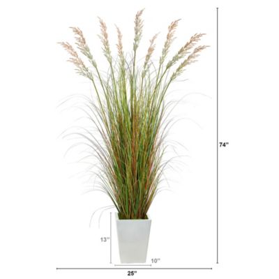 74-Inch Grass Artificial Plant in White Metal Planter