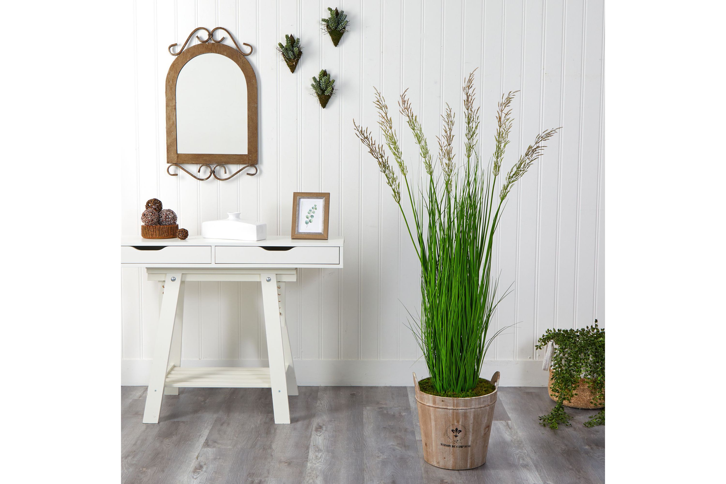 64-Inch Wheat Grass Artificial Plant in Farmhouse Planter