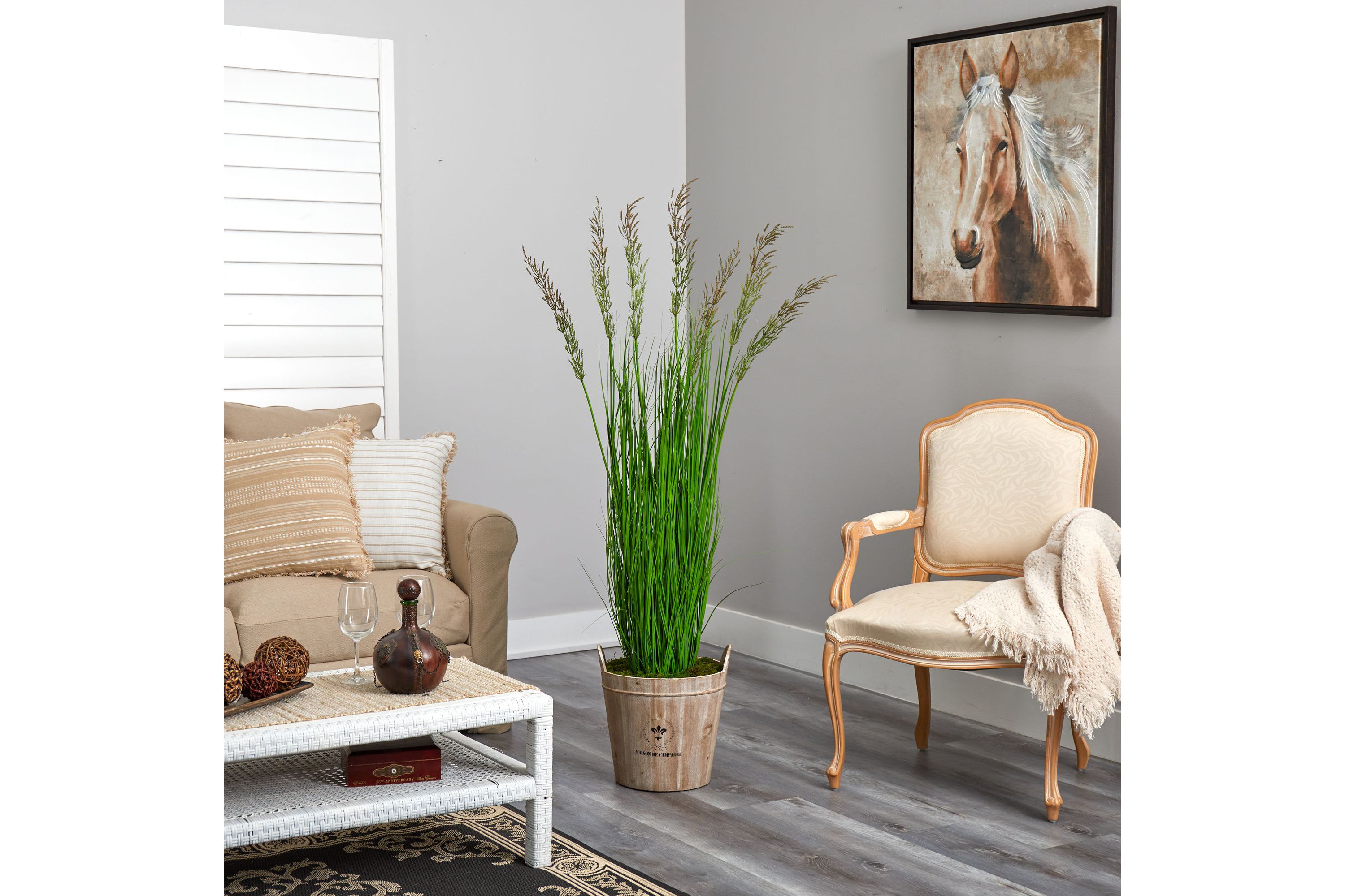 64-Inch Wheat Grass Artificial Plant in Farmhouse Planter