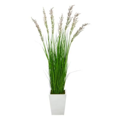 64-Inch Wheat Grass Artificial Plant in White Metal Planter