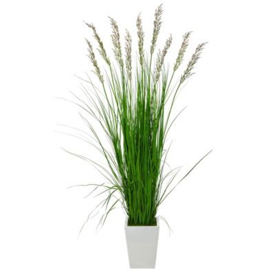 75-Inch Grass Artificial Plant in White Metal Planter