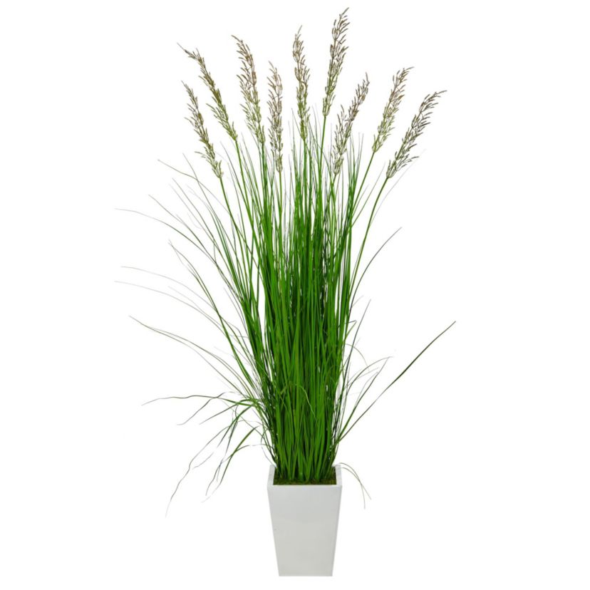 75-Inch Grass Artificial Plant in White Metal Planter