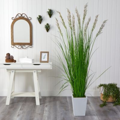 75-Inch Grass Artificial Plant in White Metal Planter