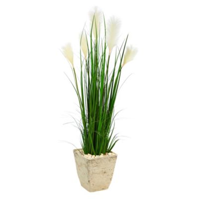 4.5-Foot Wheat Plume Grass Artificial Plant in Country White Planter